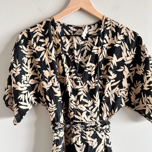 ba&sh Tabby Dress | Black/Beige Leaf Print | Size 1 (Small/US 4) - Picture 5 of 16
